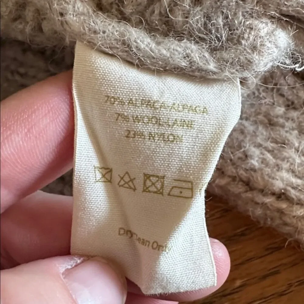 Free Peoples Chunky Cable Knit Sweater Womens XS Alpaca Wool Distressed Crew Tan